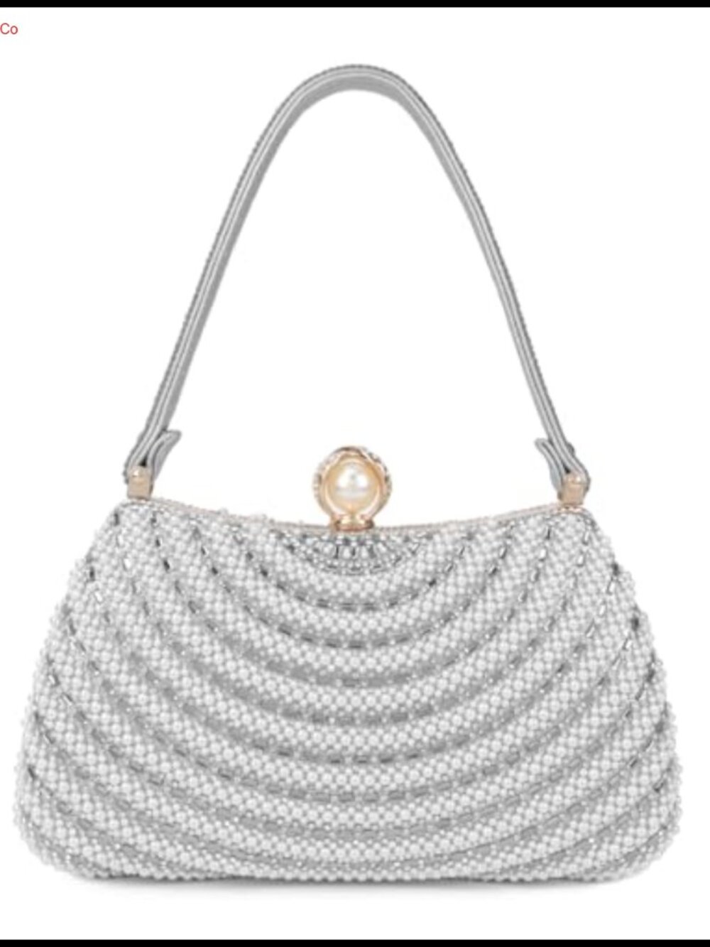 Rhinestone Pearl Evening Clutch with Chain Leather Top Handle Purse